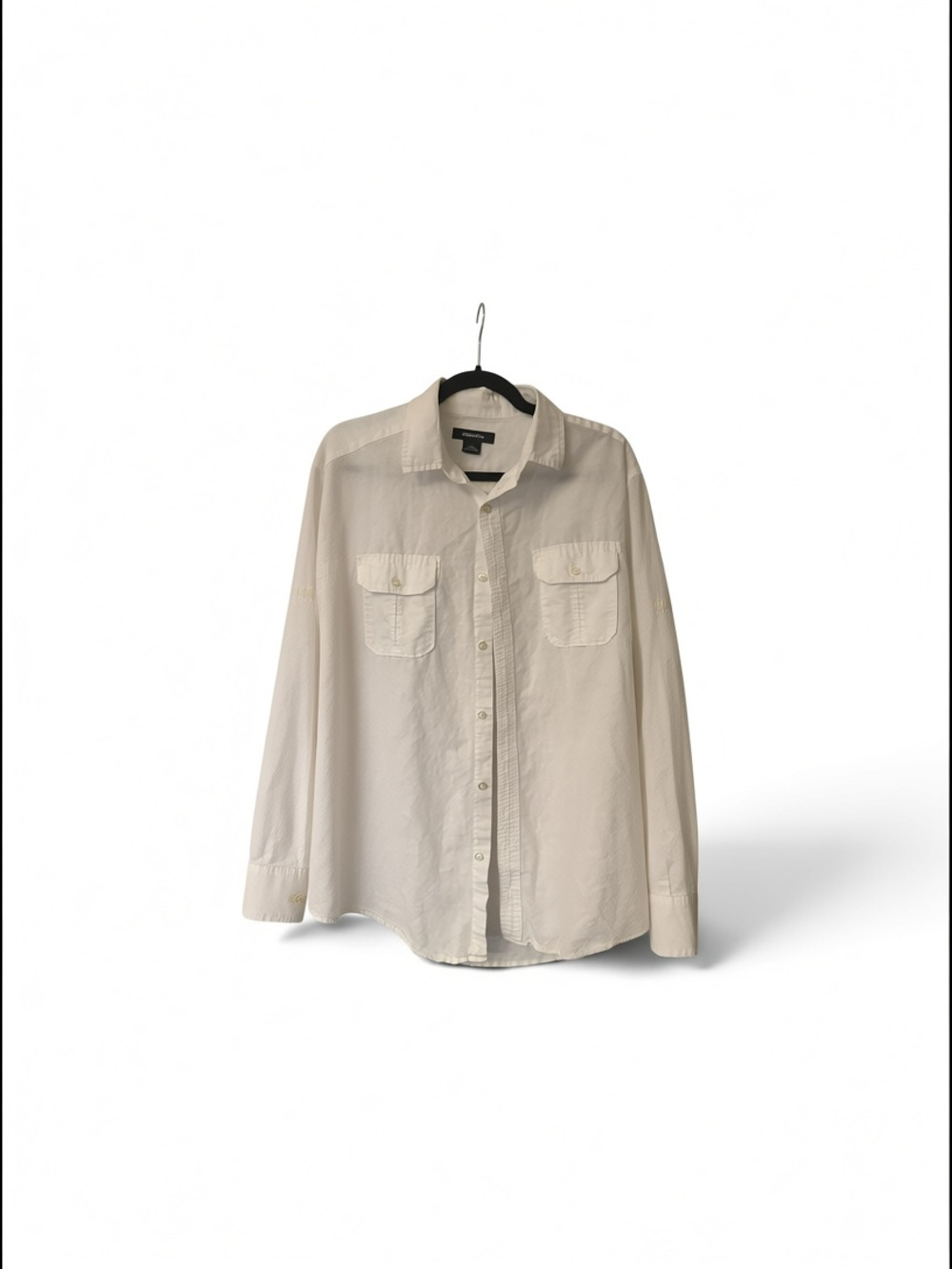 Claiborne Women's Cream Long Sleeve Button-Down Shirt with Dual Pockets Size L